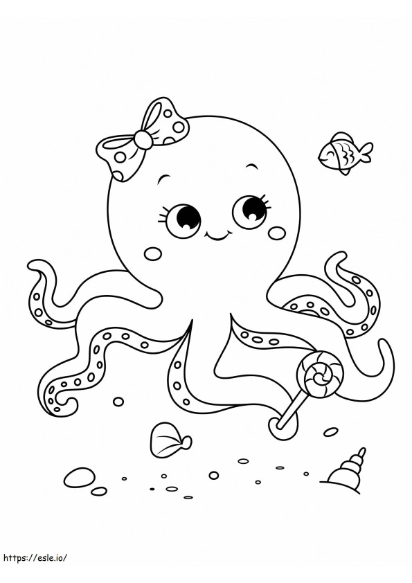 Niedlicher Oktopus, der eine Süßigkeit hält ausmalbilder