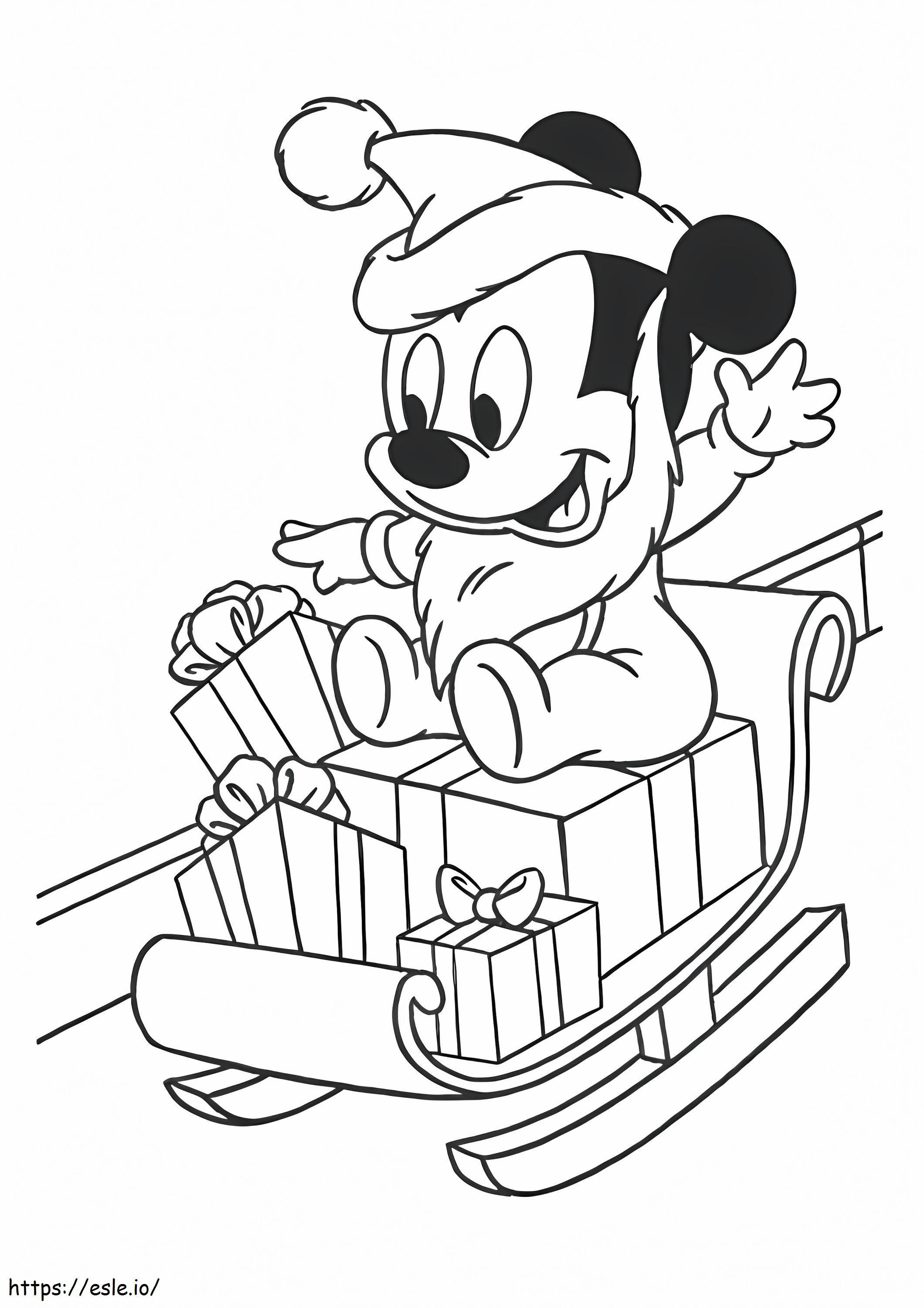 1528099015 De baby Mickey Mouse op de slee, A4 kleurplaat kleurplaat