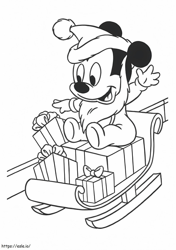 1528099015 The Baby Mickey Mouse On Sleigh A4 coloring page