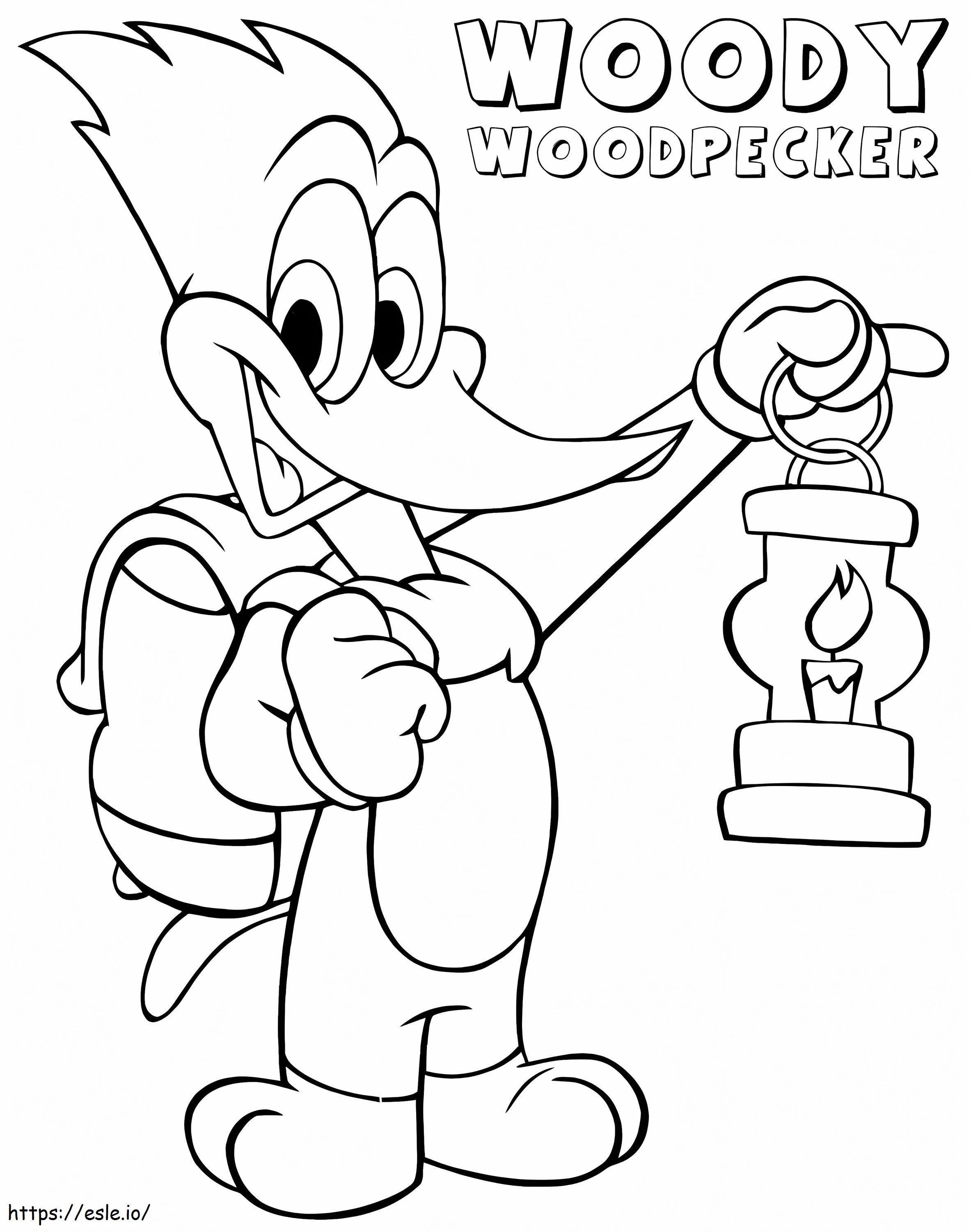 Coloriage Woody Woodpecker avec lampe à huile à imprimer dessin