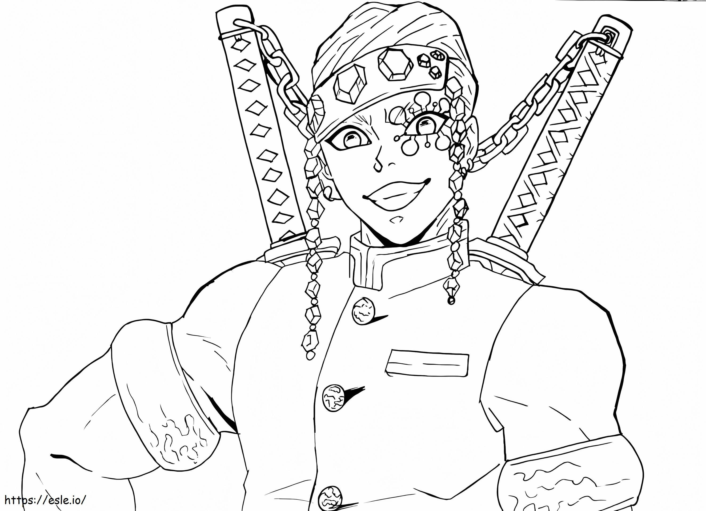 Friendly Right Uzui coloring page