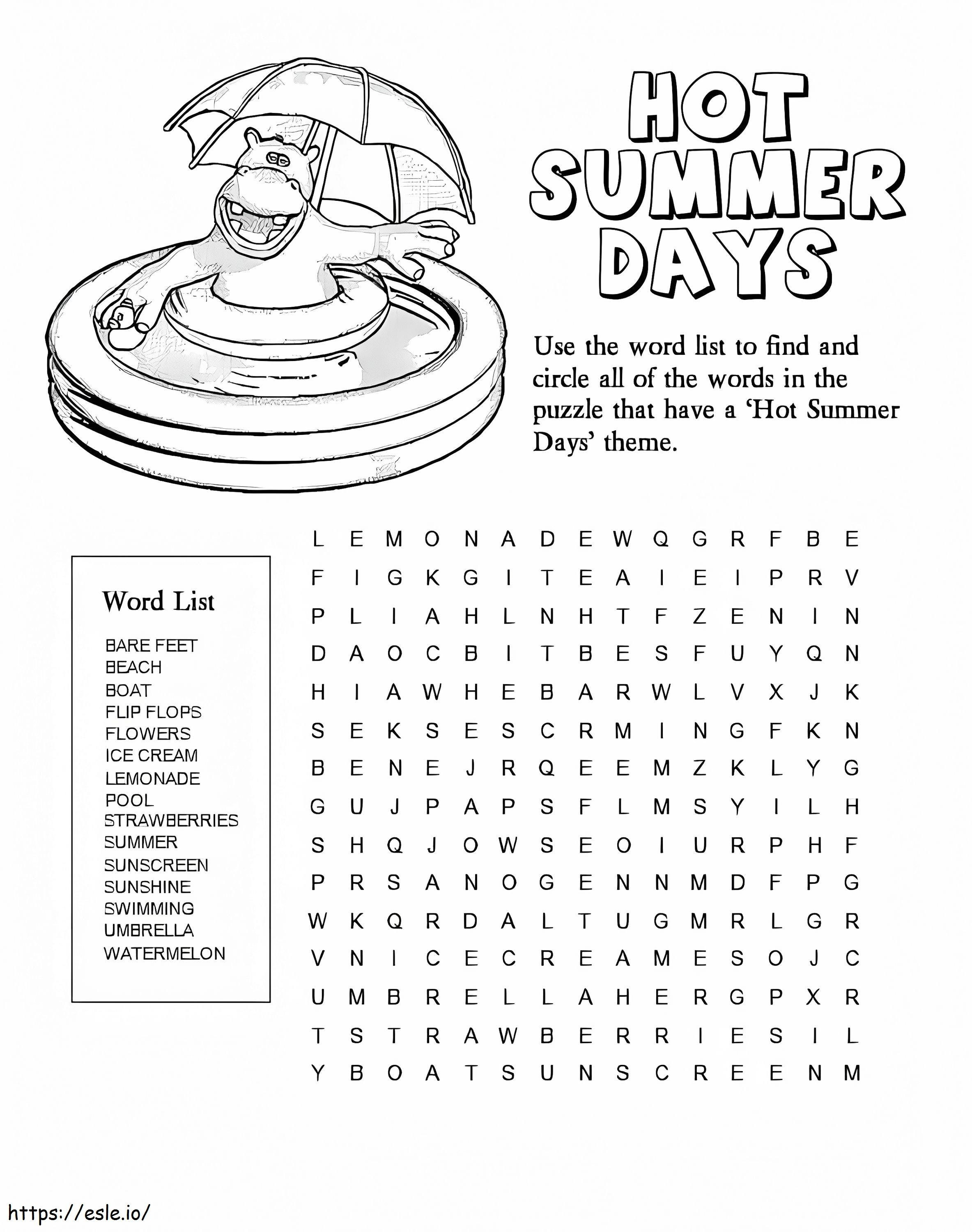 Hot Summer Days Word Search coloring page