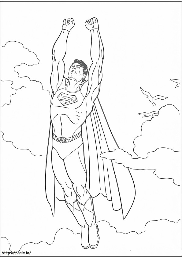 Coloriage Superman dans le ciel à imprimer dessin