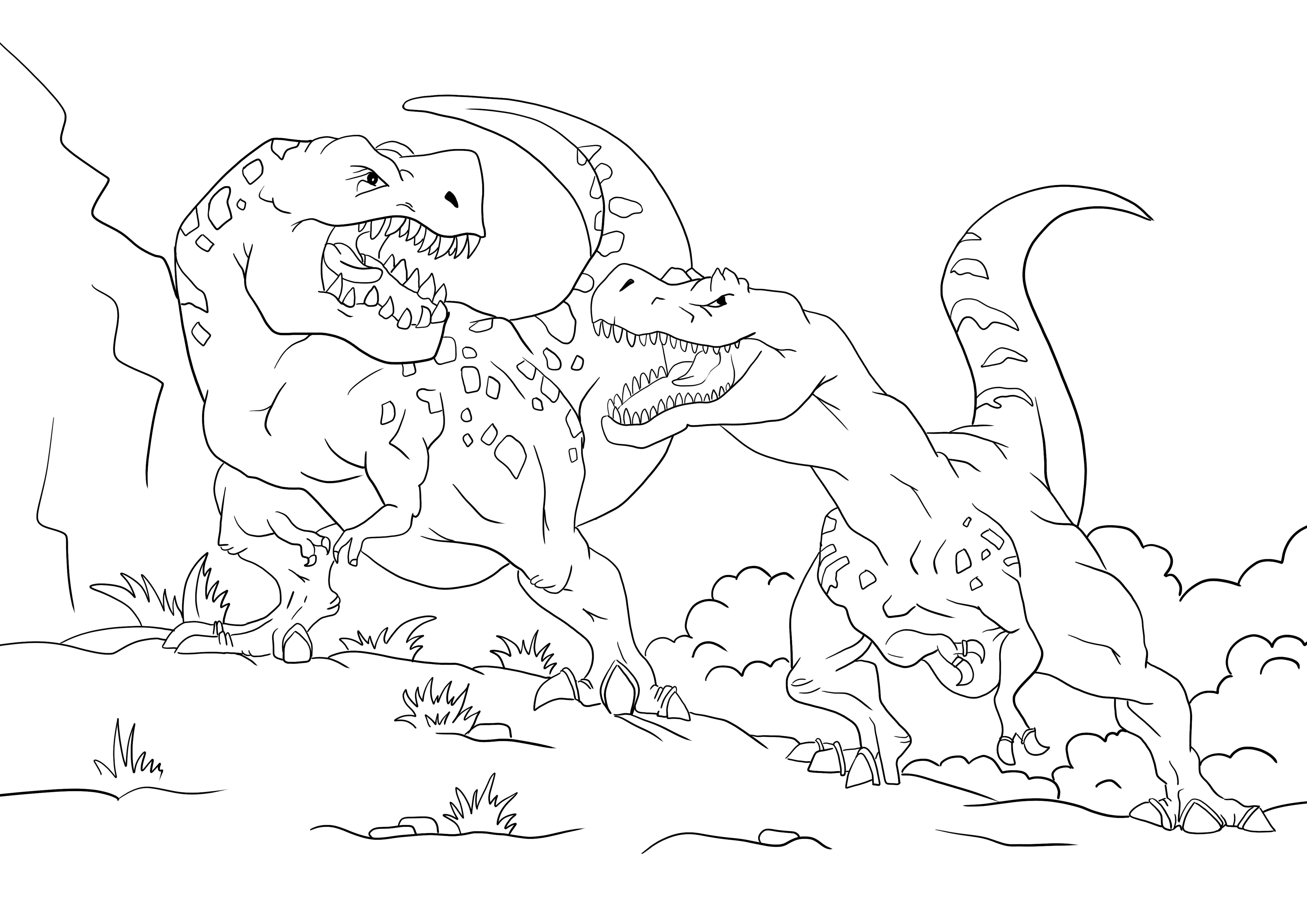 Tiranosaurio peleando imagen para imprimir gratis