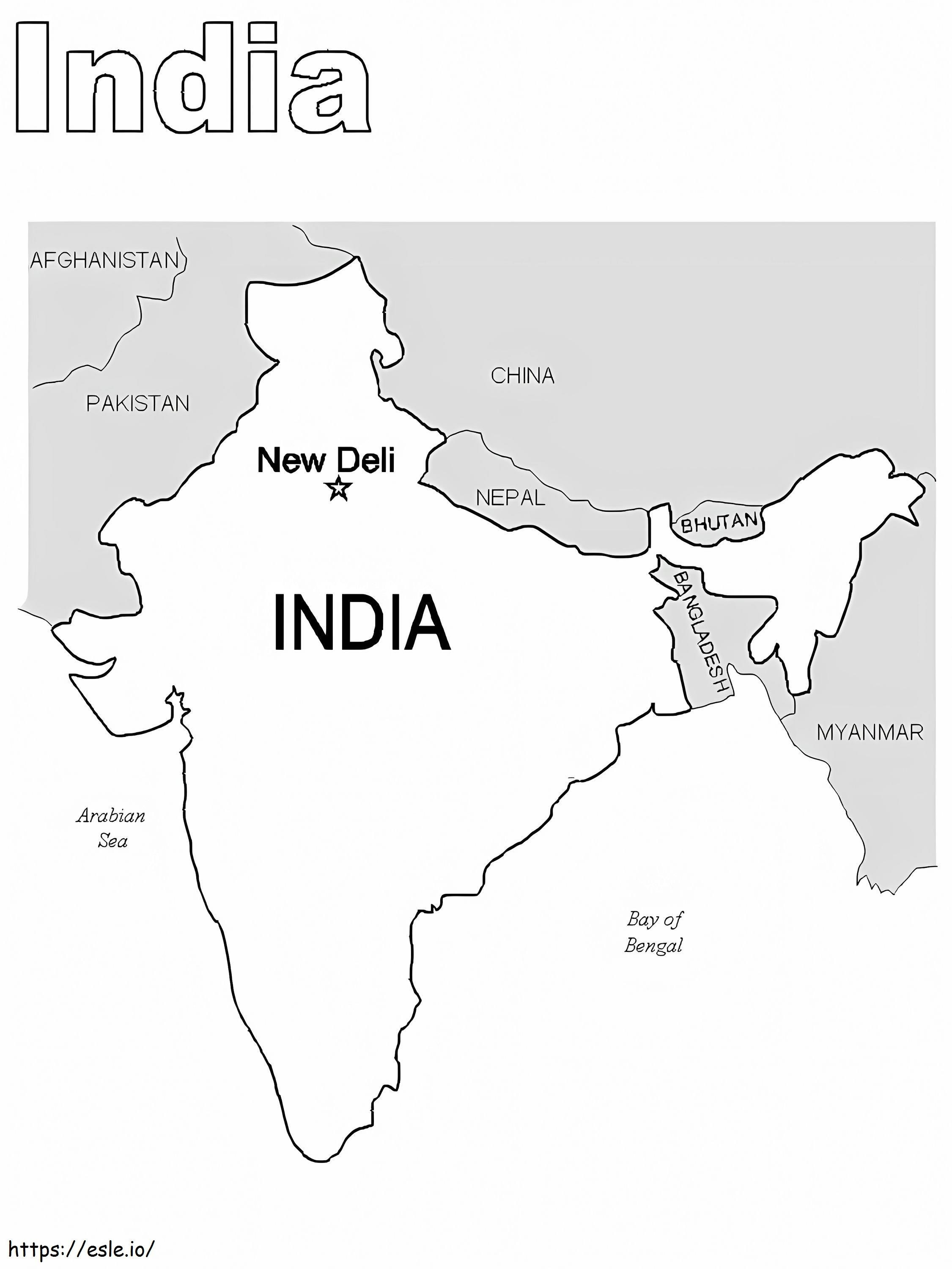 Pagina da colorare della mappa dell'India da colorare