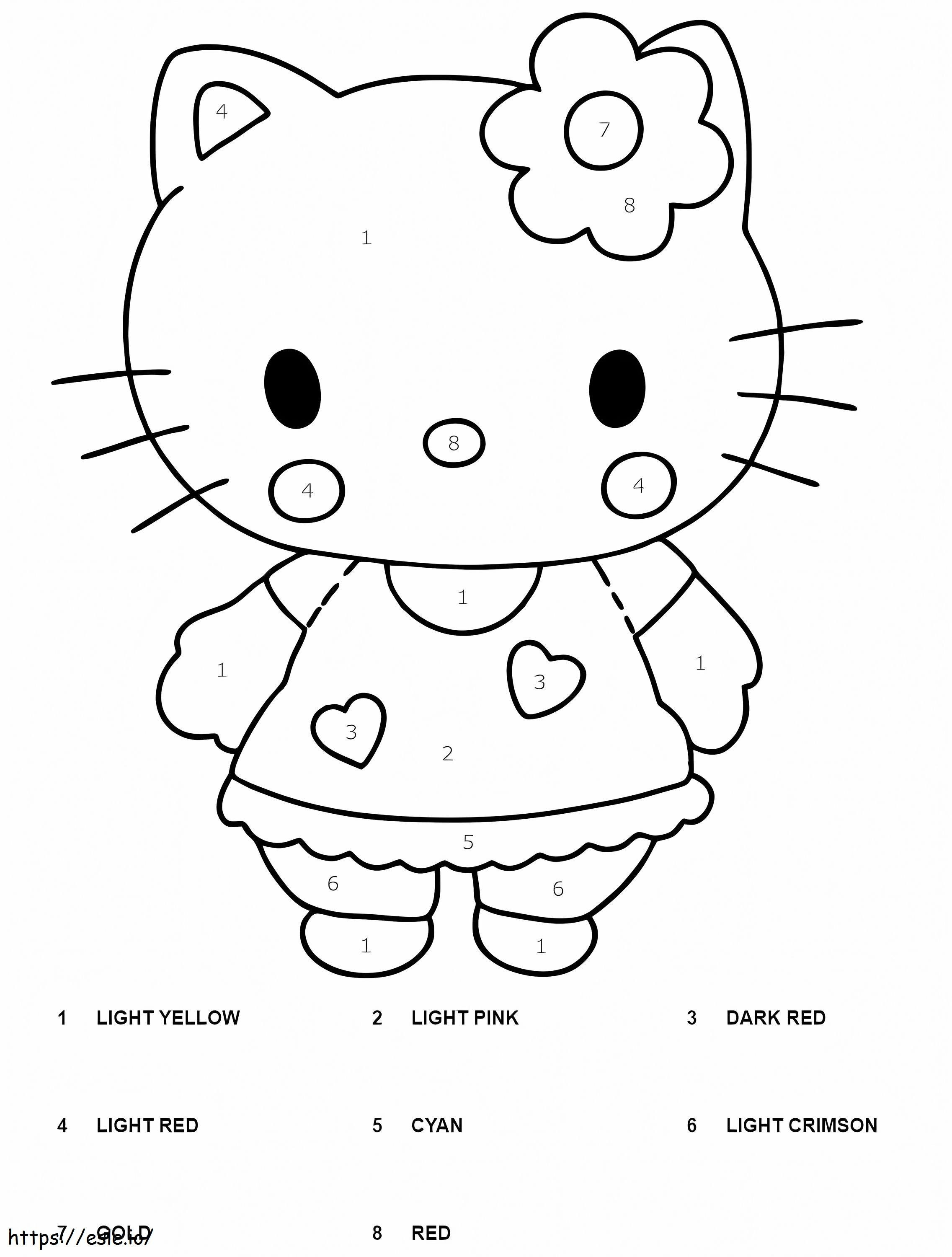 Print Hello Kitty kleur op nummer kleurplaat kleurplaat