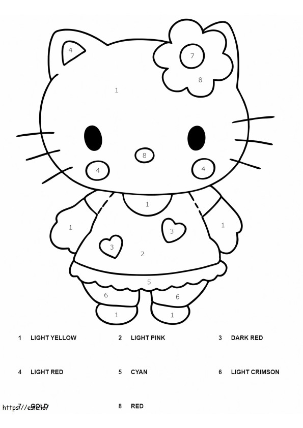 Tulosta Hello Kitty värin mukaan värityskuva