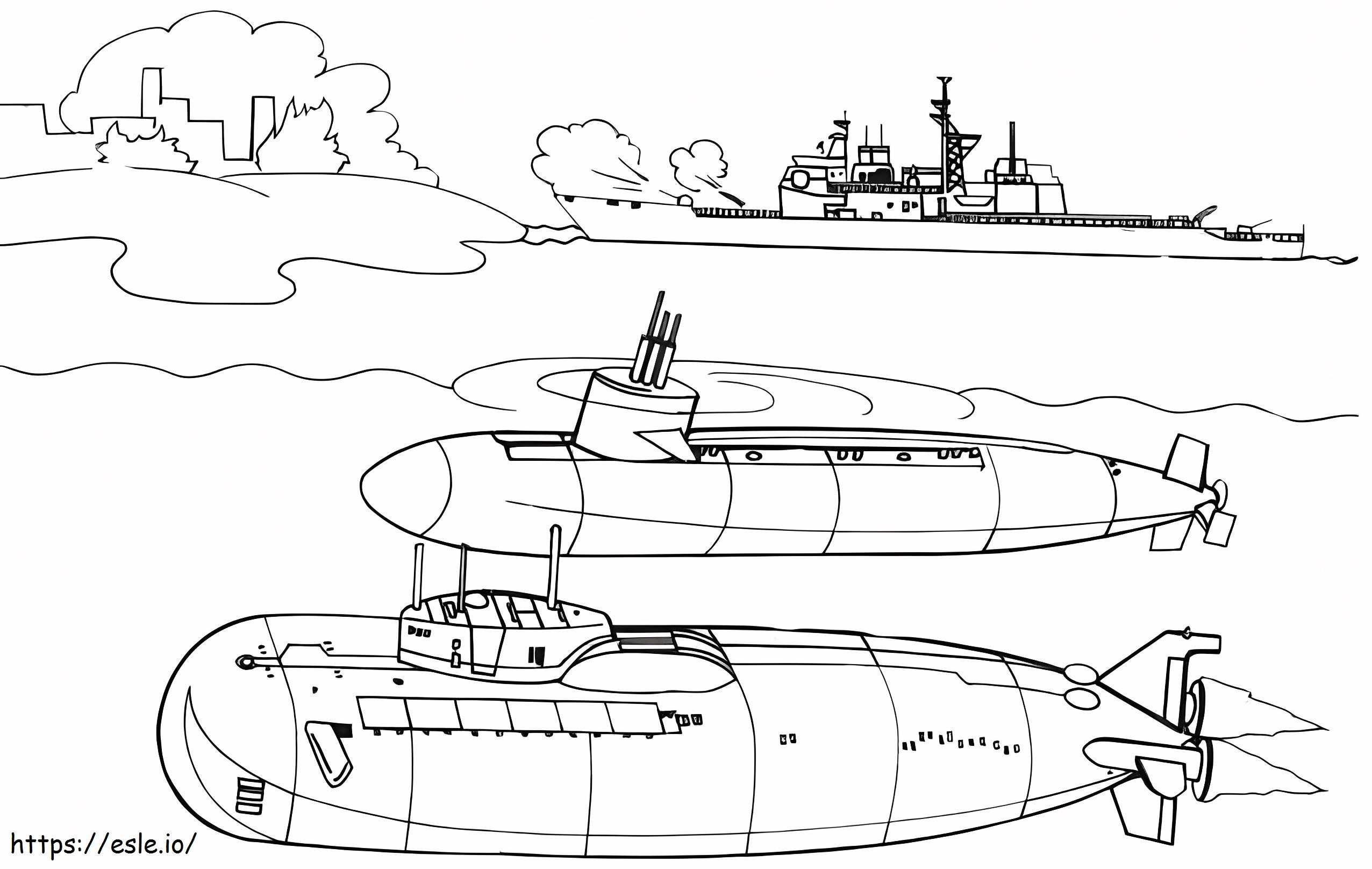 Coloriage Bateaux et sous-marins militaires à imprimer dessin
