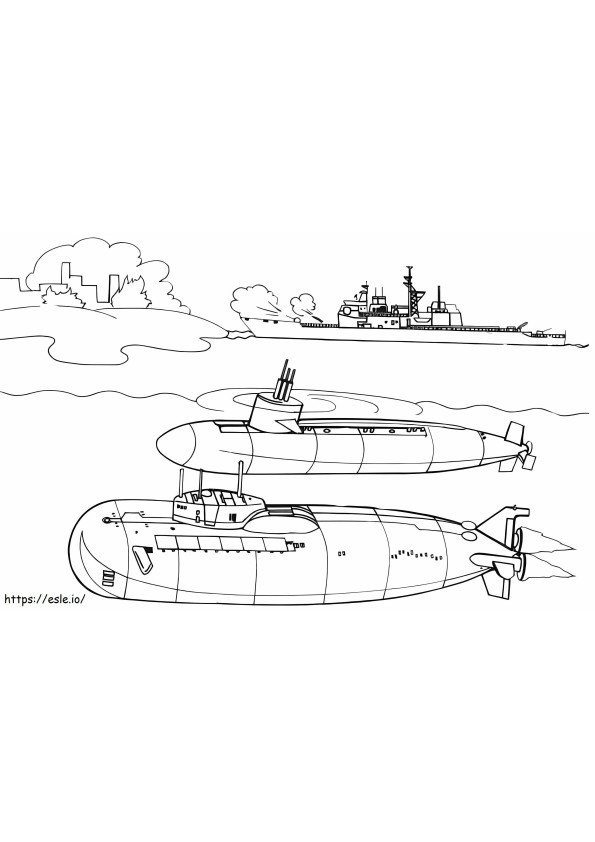 軍用ボートと潜水艦 ぬりえ - 塗り絵
