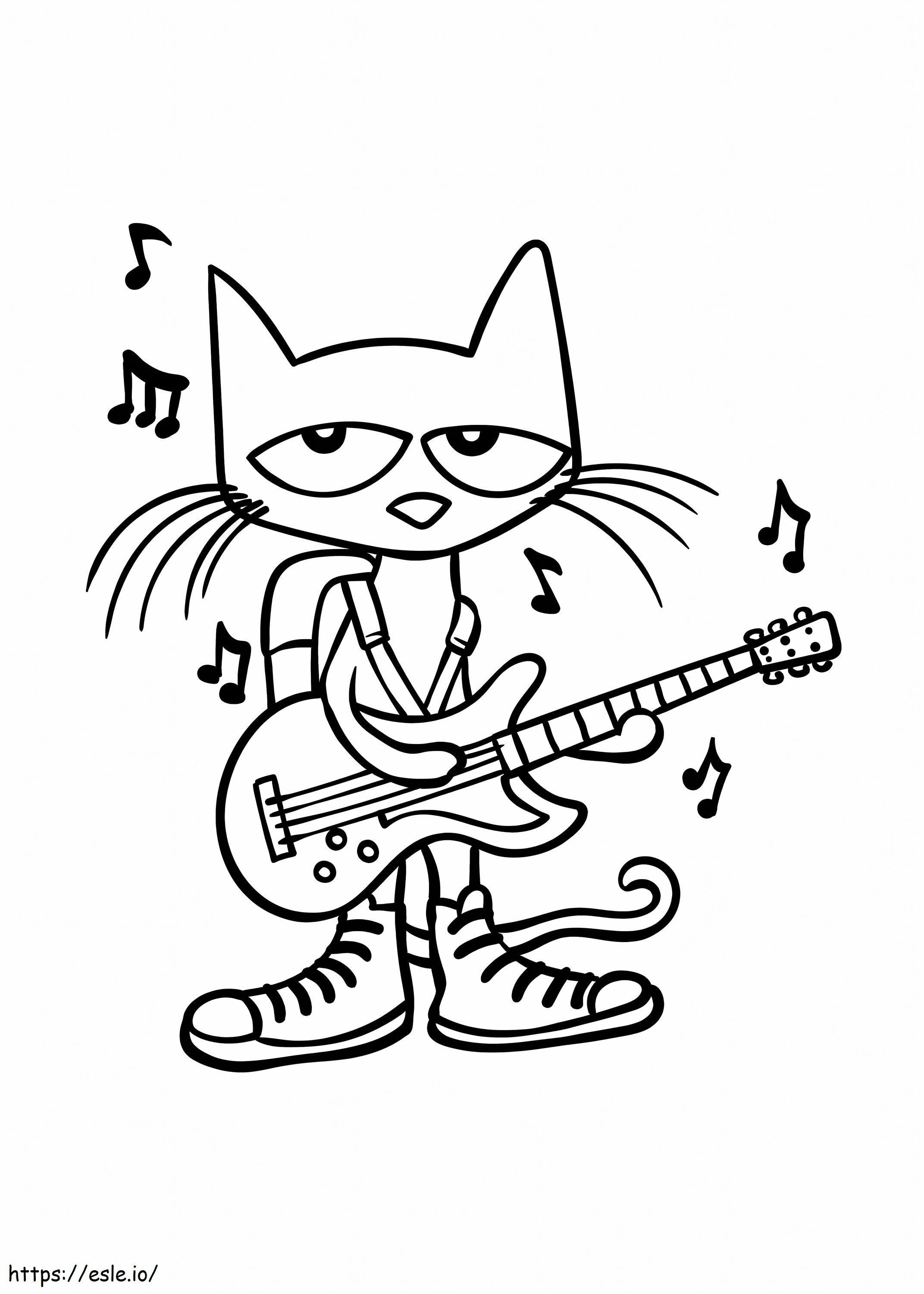 Pisica care cântă la chitară de colorat