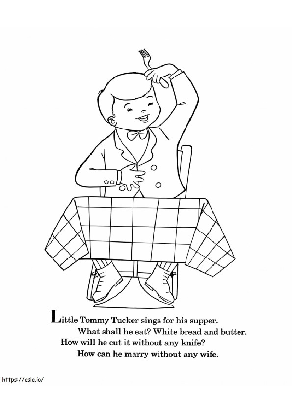 Rymowanki dla dzieci „Mały Tommy Tucker”. kolorowanka