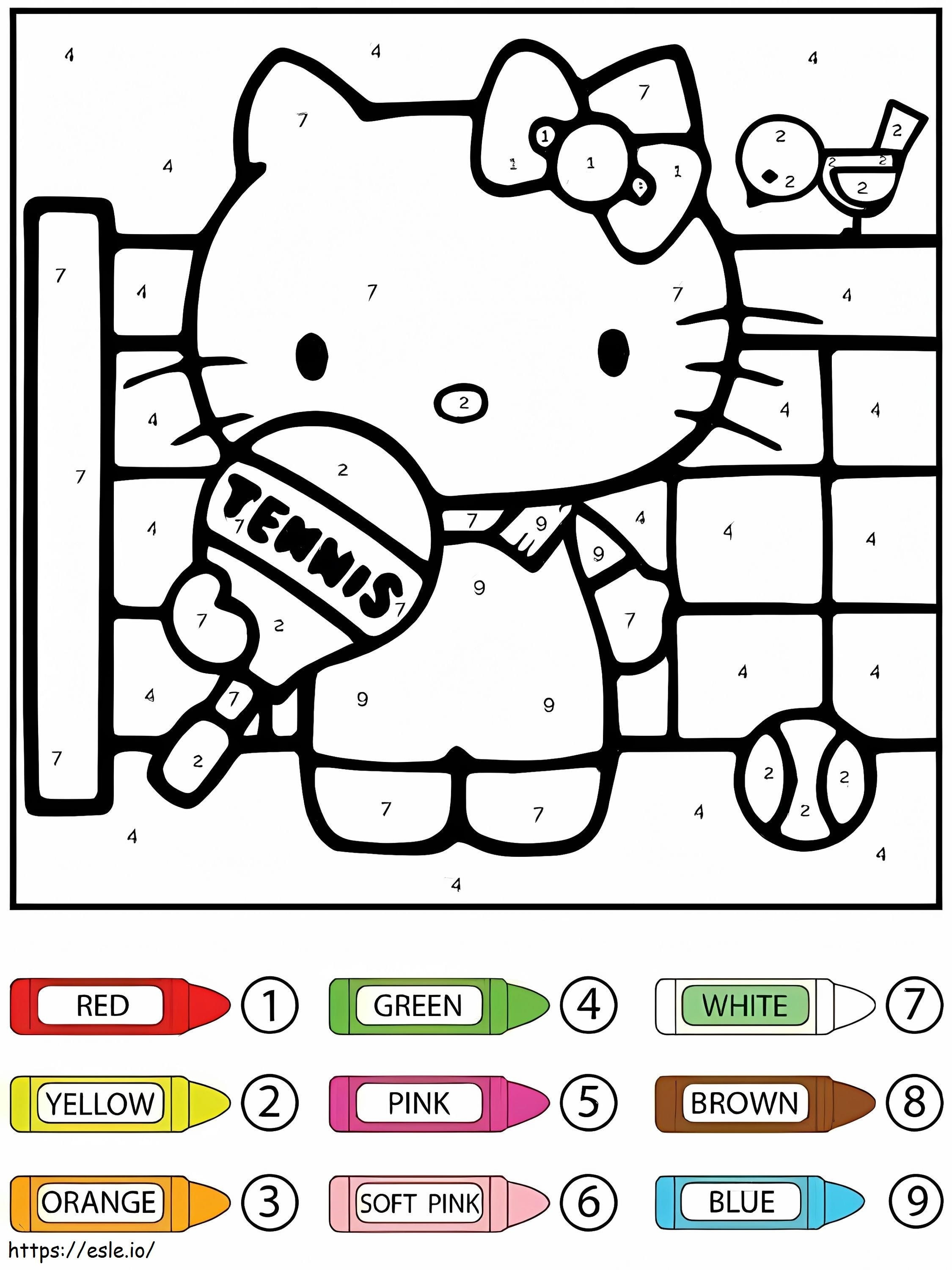Coloriage Hello Kitty jouant au tennis couleur par numéro à imprimer dessin