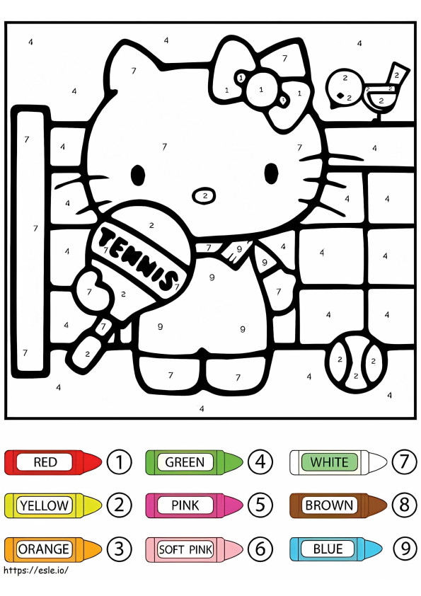 Hello Kitty tennist, kleur op nummer kleurplaat