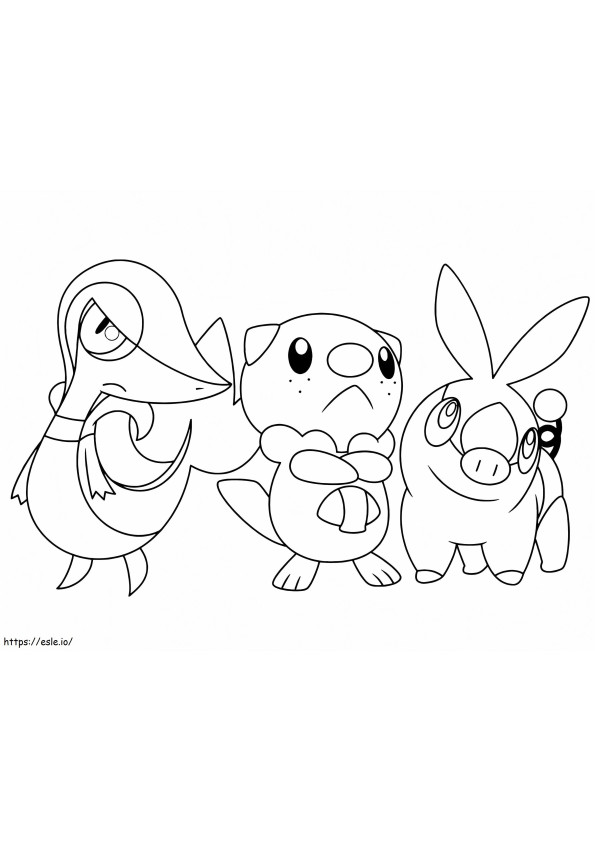 Pokémon Tepig Oshawott e Snivy para colorir