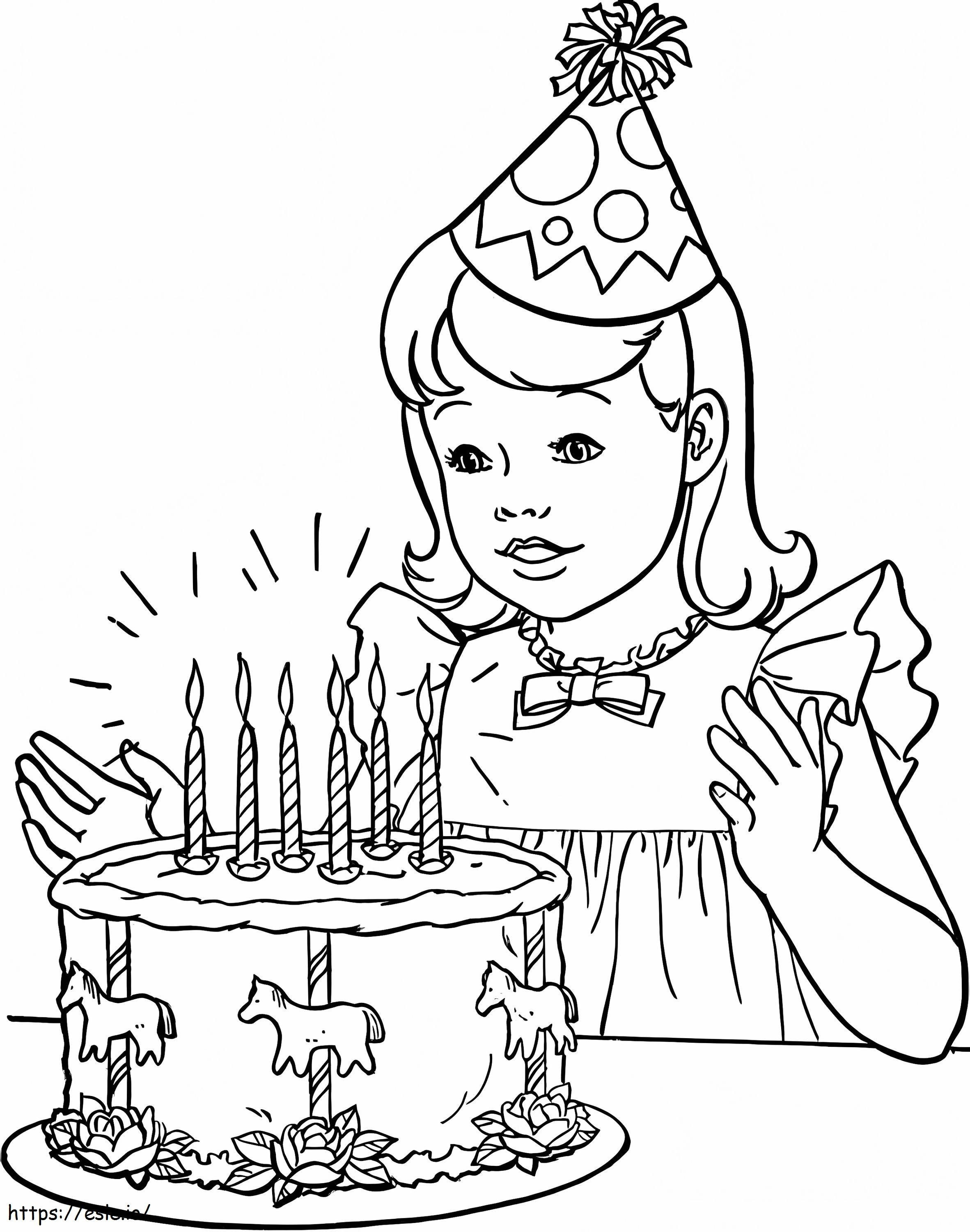 誕生日ケーキと女の子 ぬりえ - 塗り絵