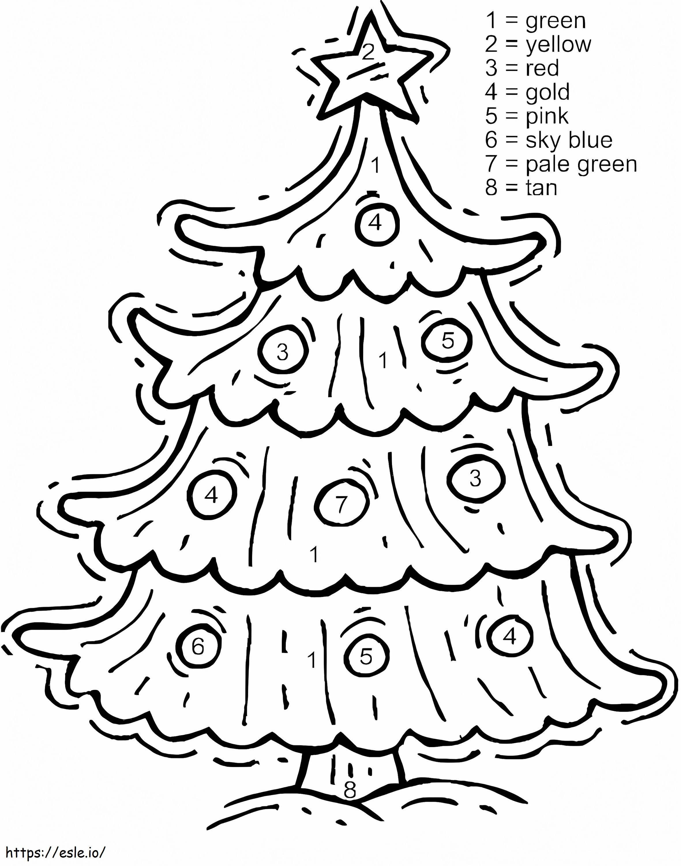 Colorea por números el árbol de Navidad gratis para colorear