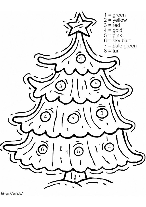 Kostenlose Weihnachtsbaumfarbe nach Zahlen ausmalbilder