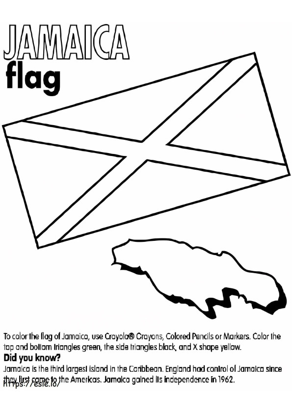 Vlag en kaart van Jamaica kleurplaat