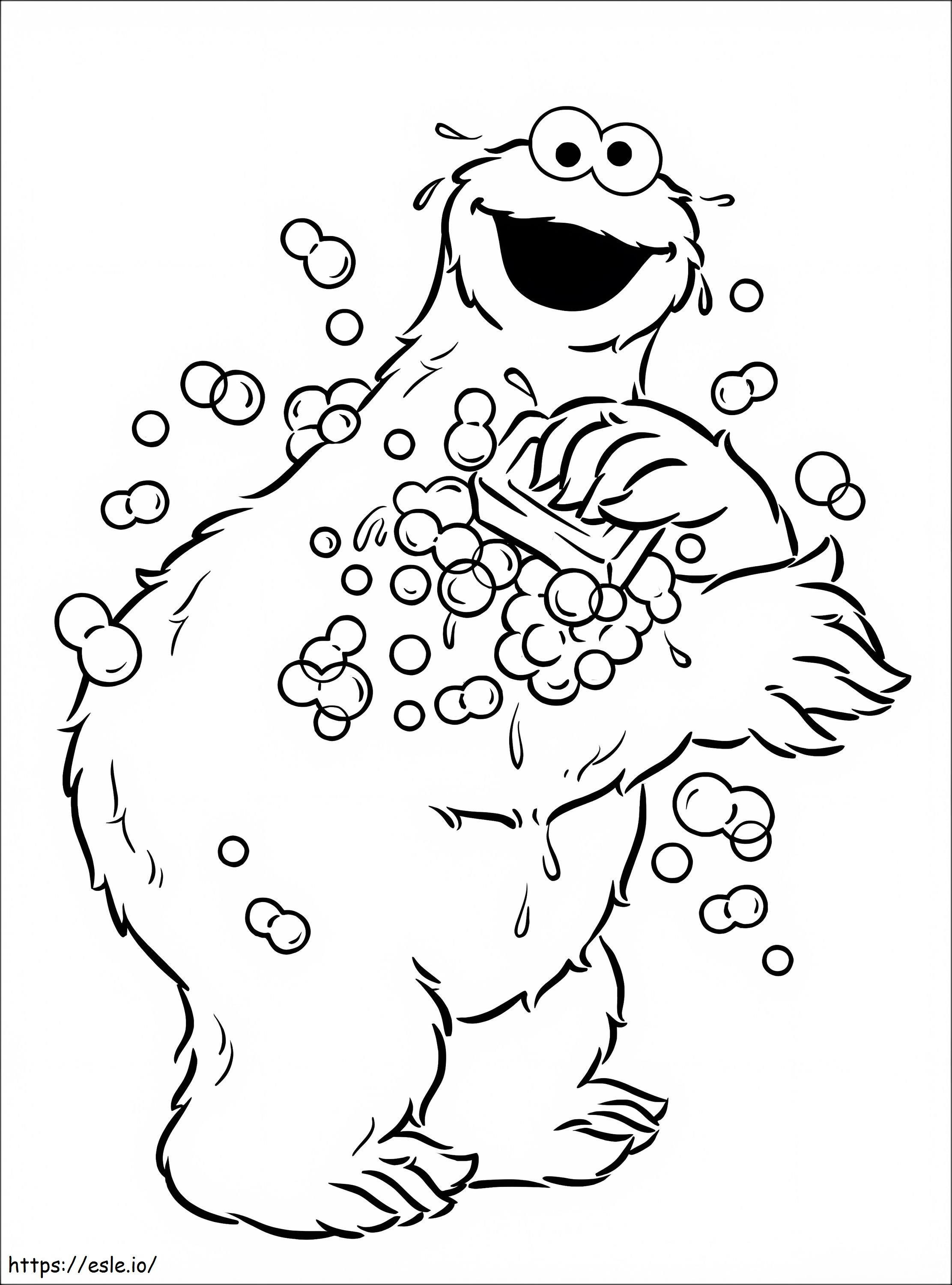 Cookie Monster Showering coloring page