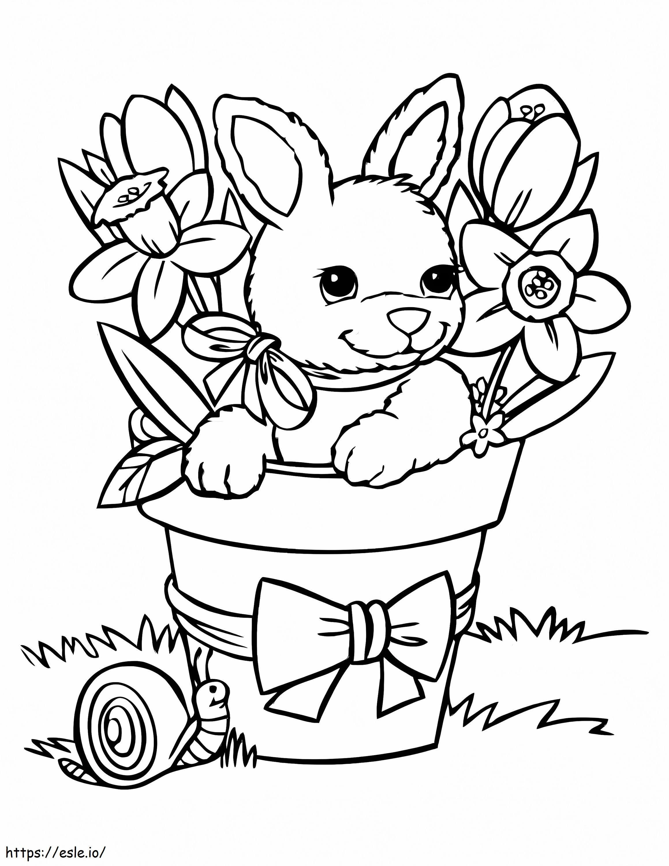春の鍋の中のウサギ ぬりえ - 塗り絵