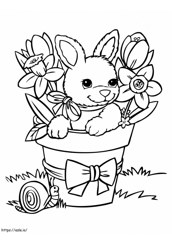 春の鍋の中のウサギ ぬりえ - 塗り絵