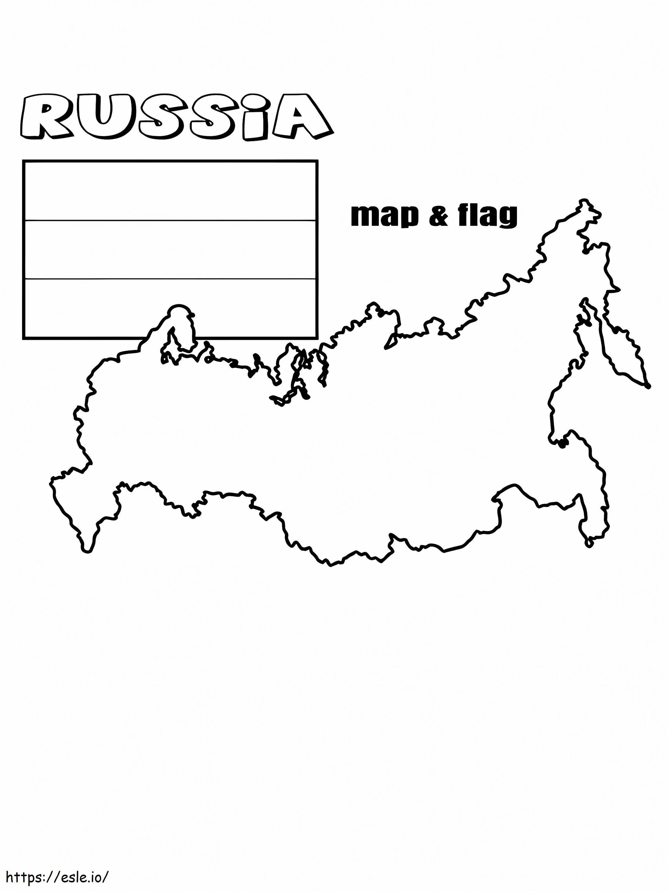 Coloriage Drapeau et carte de la Russie à imprimer dessin