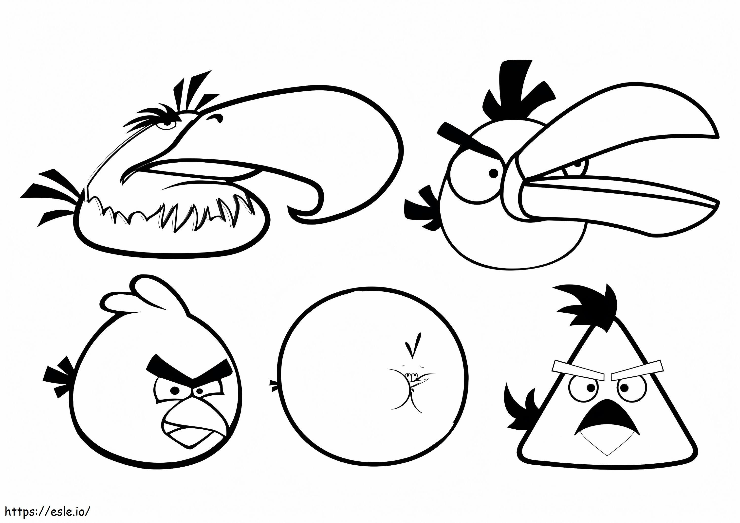 Cinque uccelli di Angry Birds da colorare
