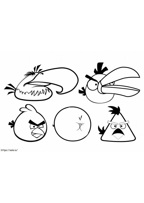 Cinco pájaros de Angry Birds para colorear