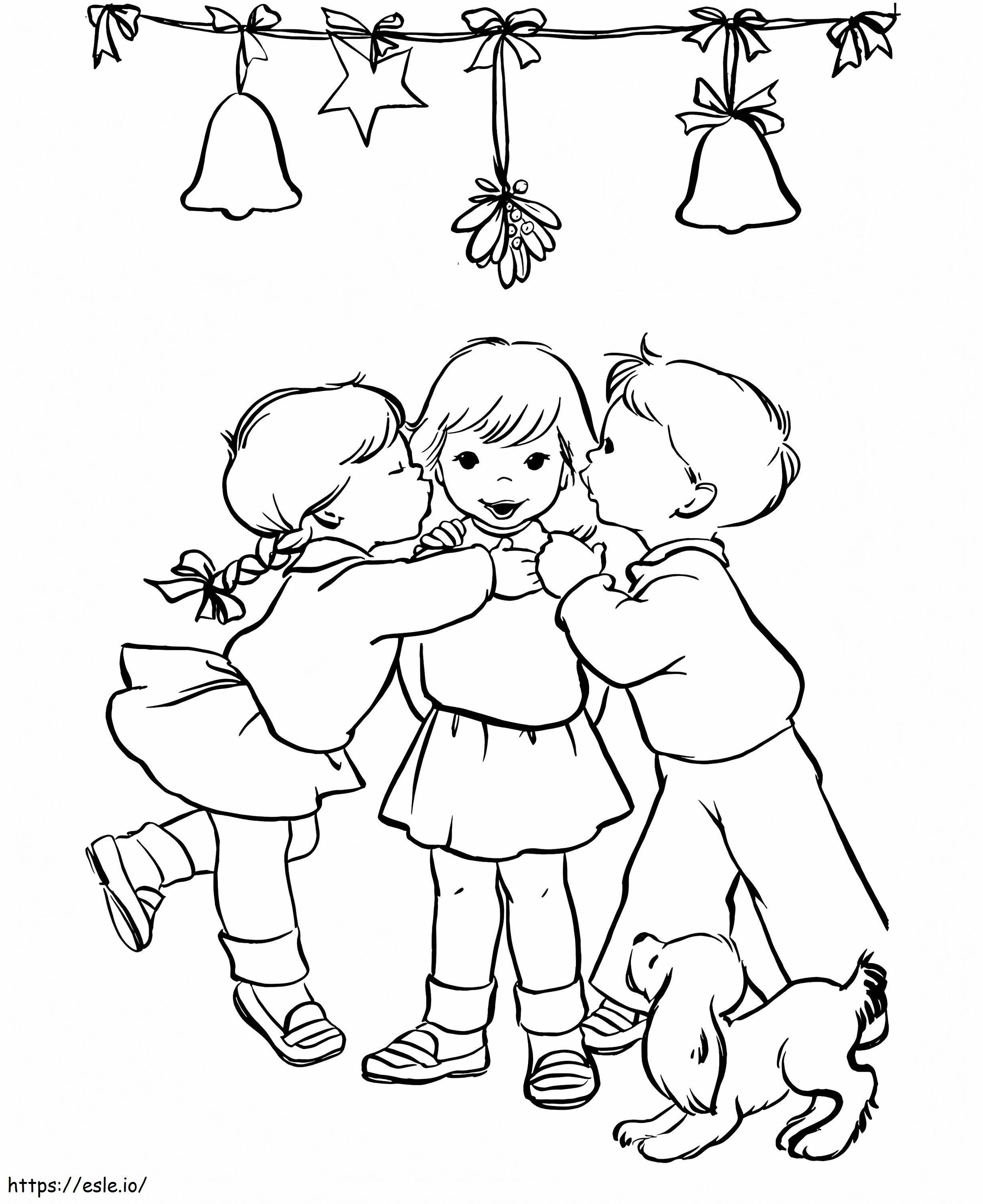Kids Under The Mistletoe coloring page