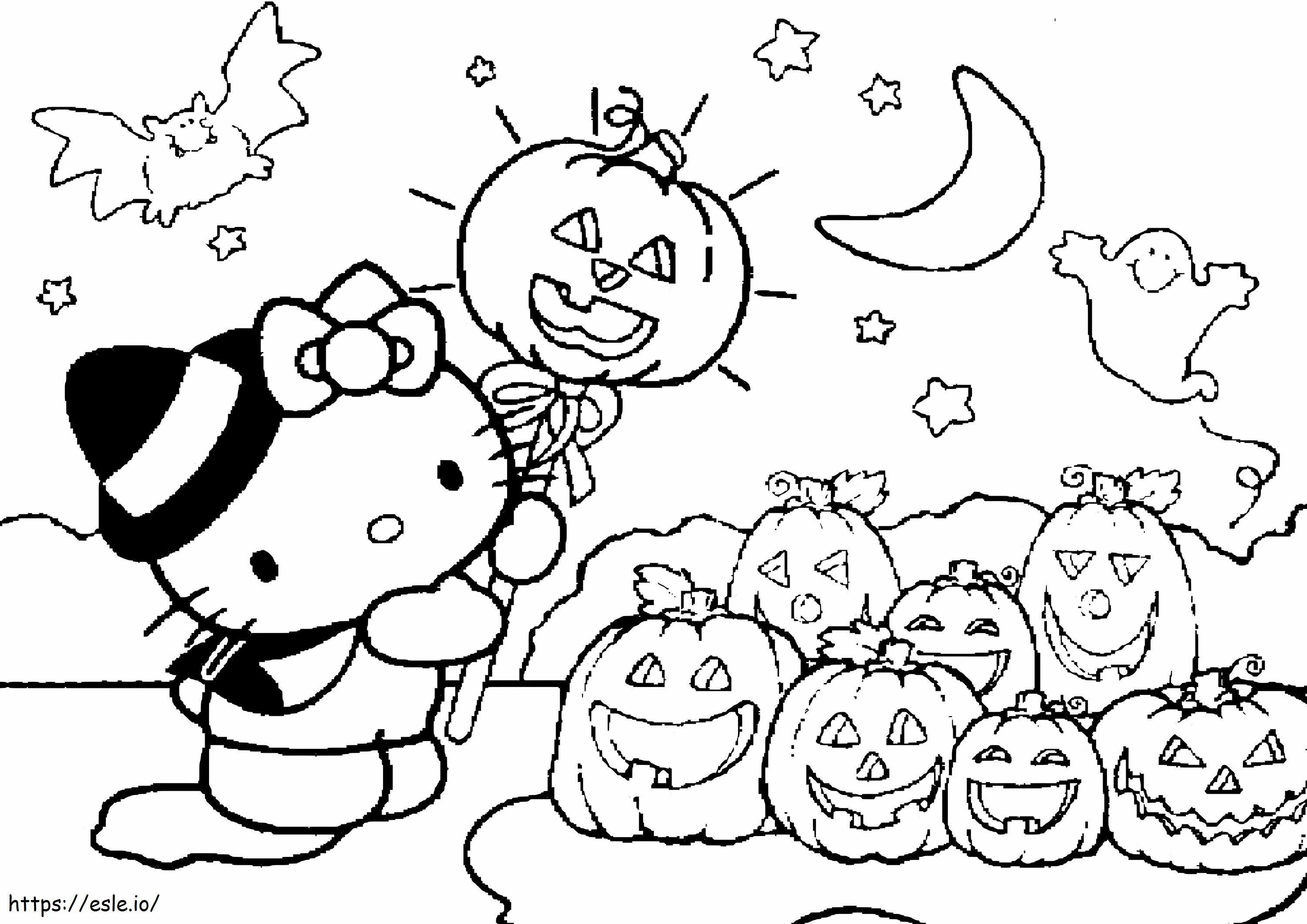 Coloriage Hello Kitty à l'échelle d'Halloween à imprimer dessin