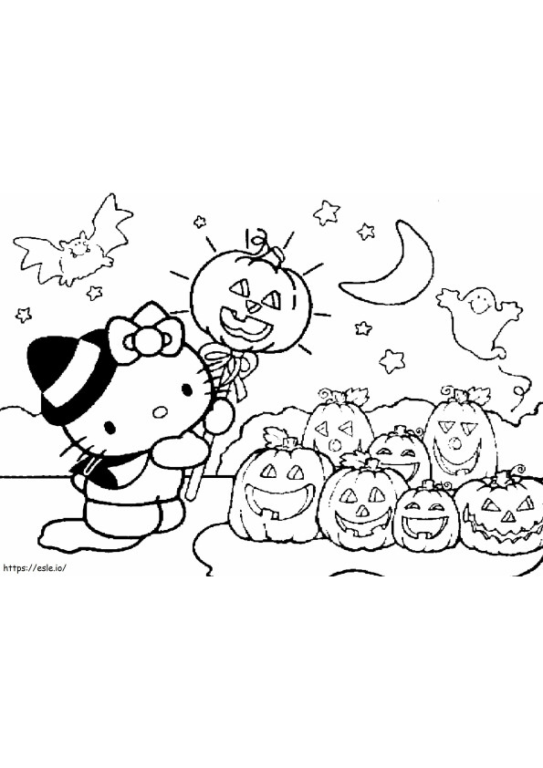 Coloriage Hello Kitty à l'échelle d'Halloween à imprimer dessin