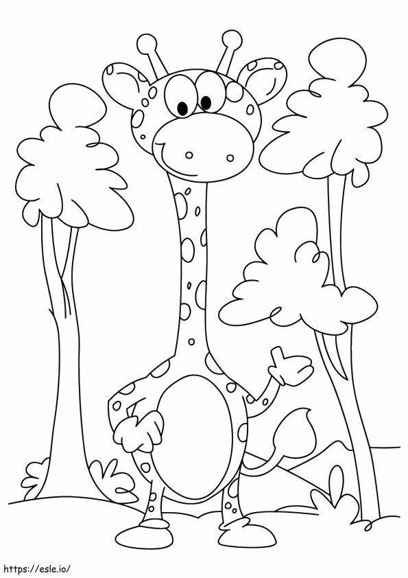 Coloriage 1526284438 Le bébé girafe parmi les arbres A4 à imprimer dessin