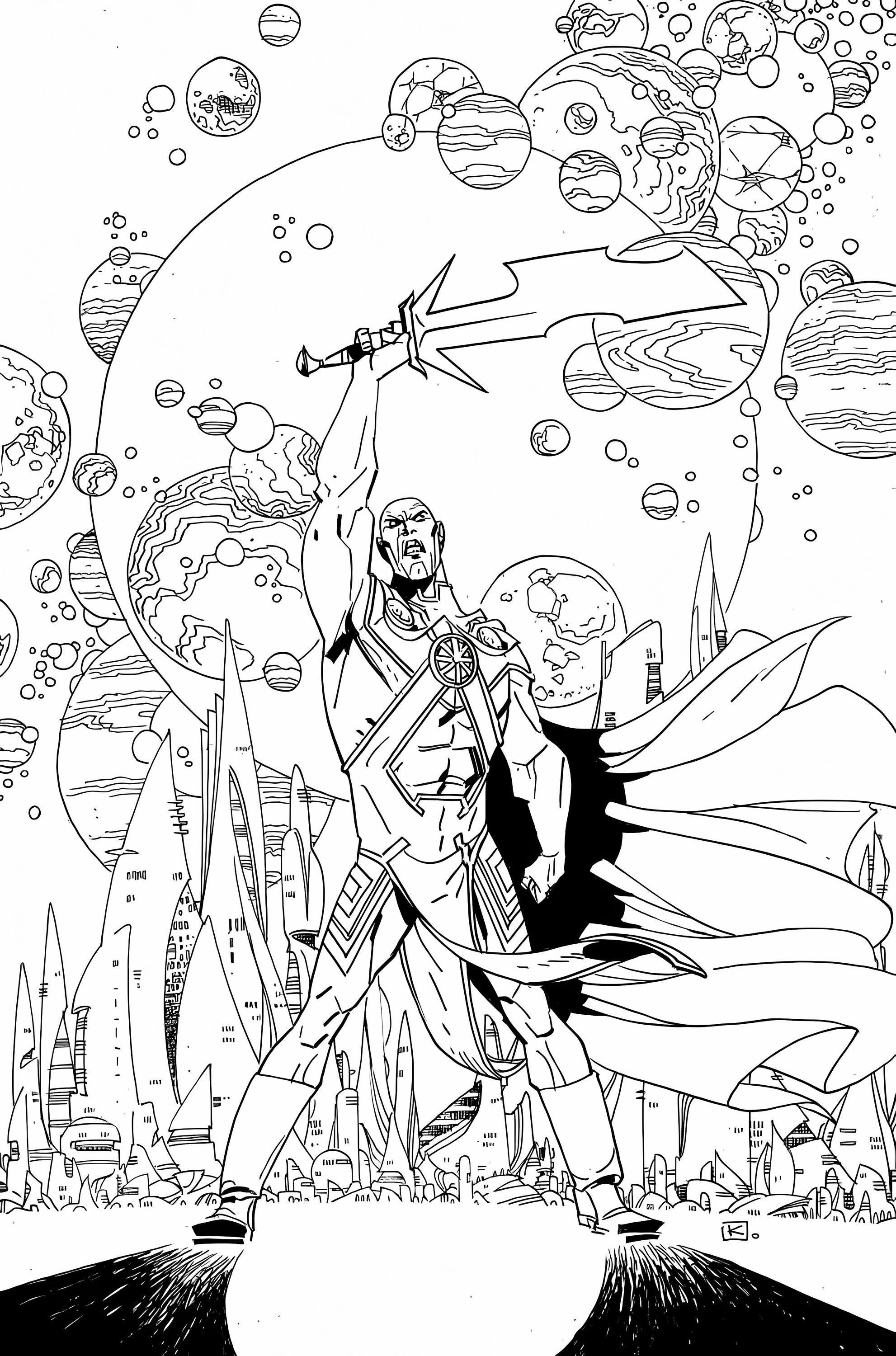 Coloriage Martian Manhunter tenant une épée à imprimer dessin