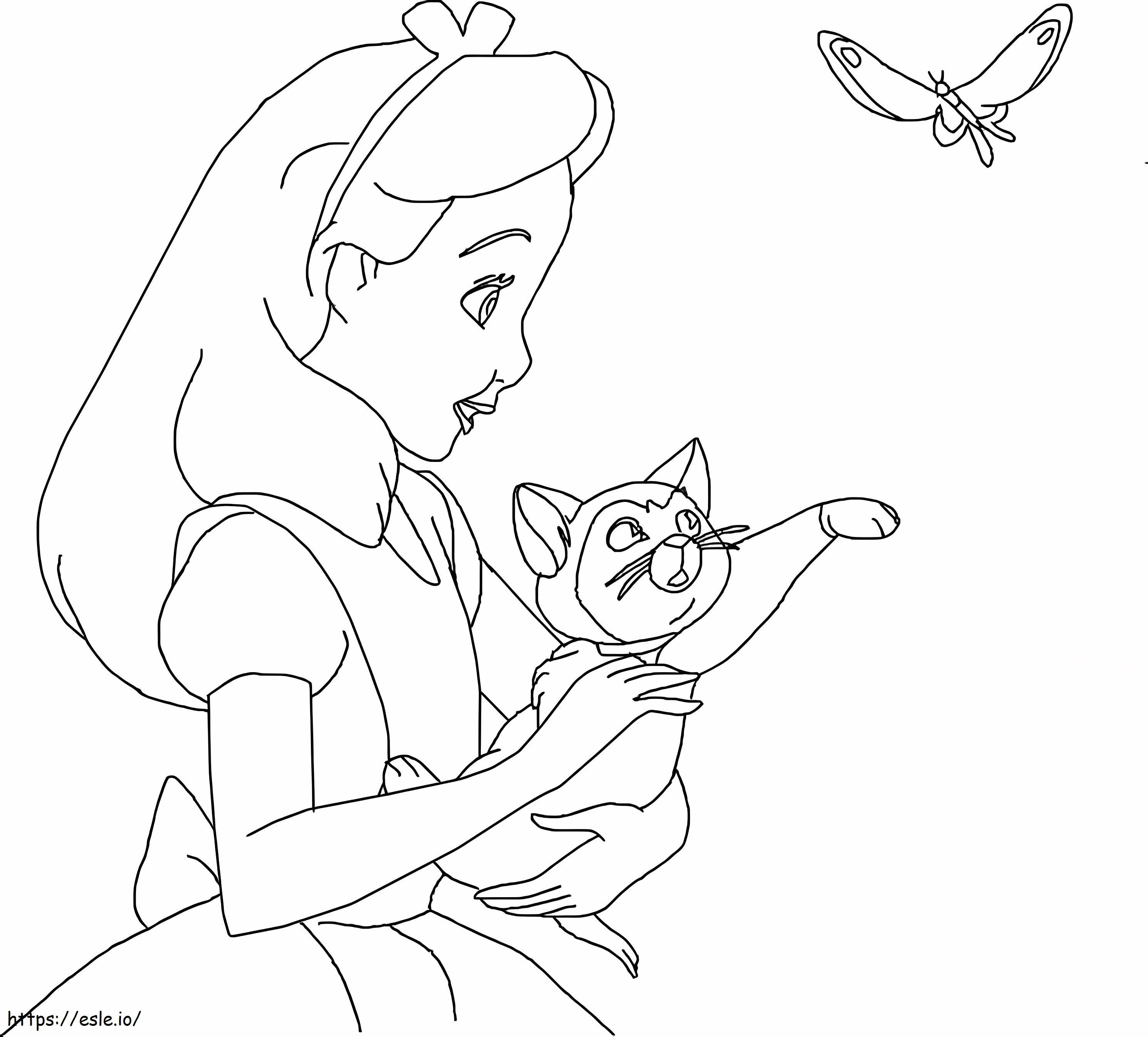 Coloriage Alice avec chaton à imprimer dessin