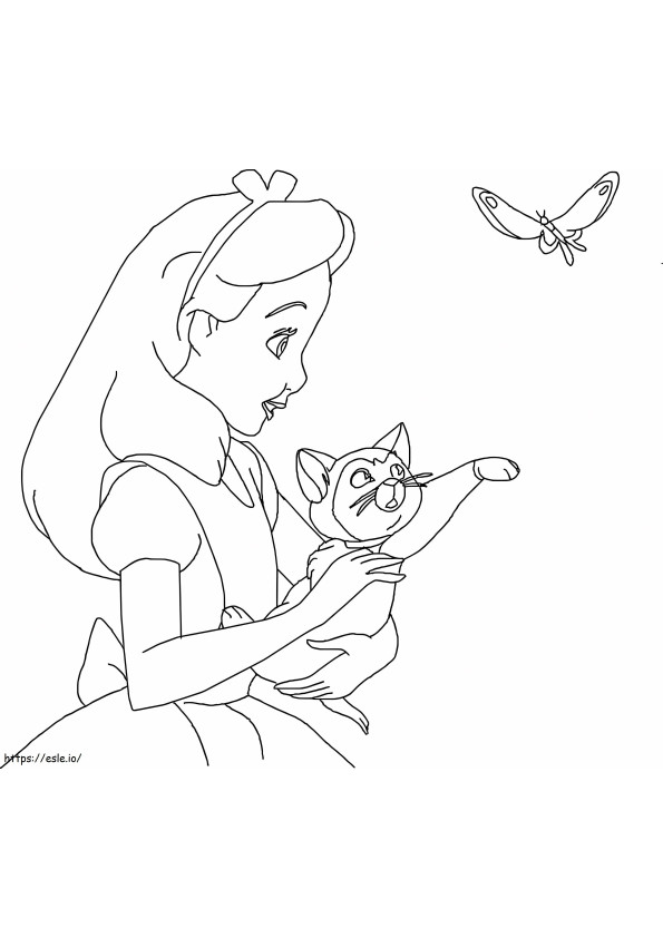 Alice com gatinho para colorir