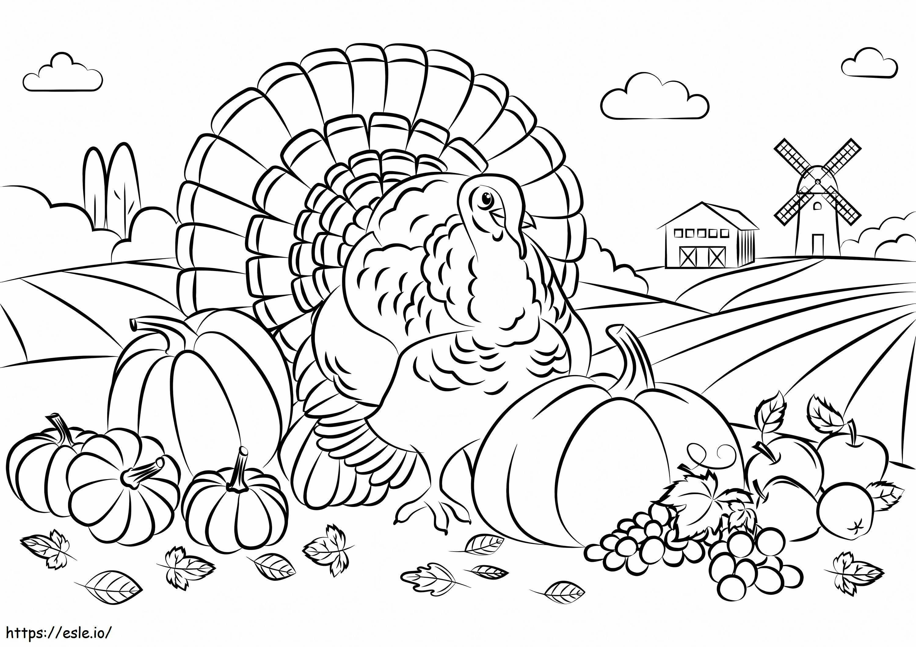 Thanksgiving Turkije Met Oogst kleurplaat kleurplaat