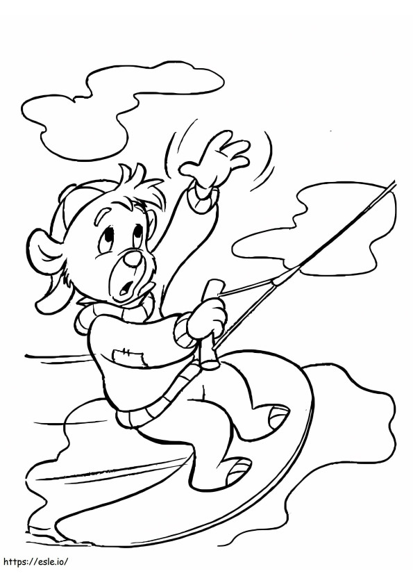 漫画のクマのサーフィン ぬりえ - 塗り絵