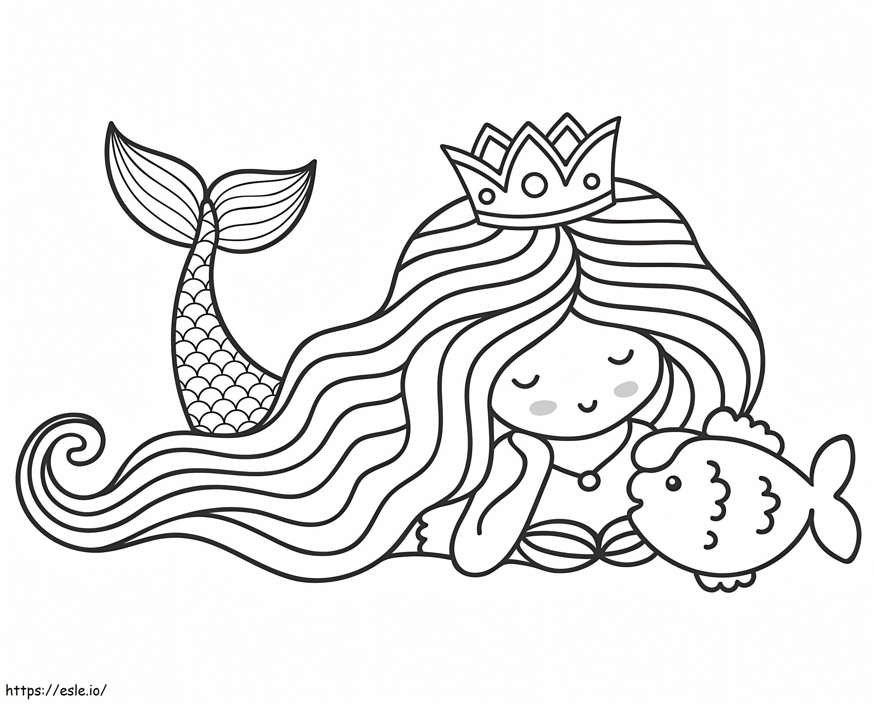 Mermaid And Fish coloring page