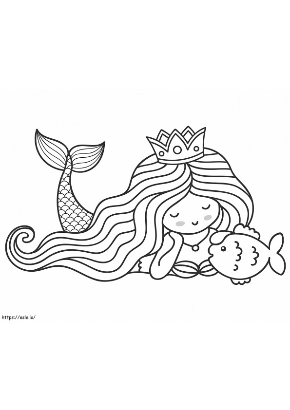 Coloriage Sirène et poisson à imprimer dessin