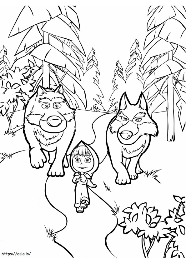Masha și doi lupi de colorat
