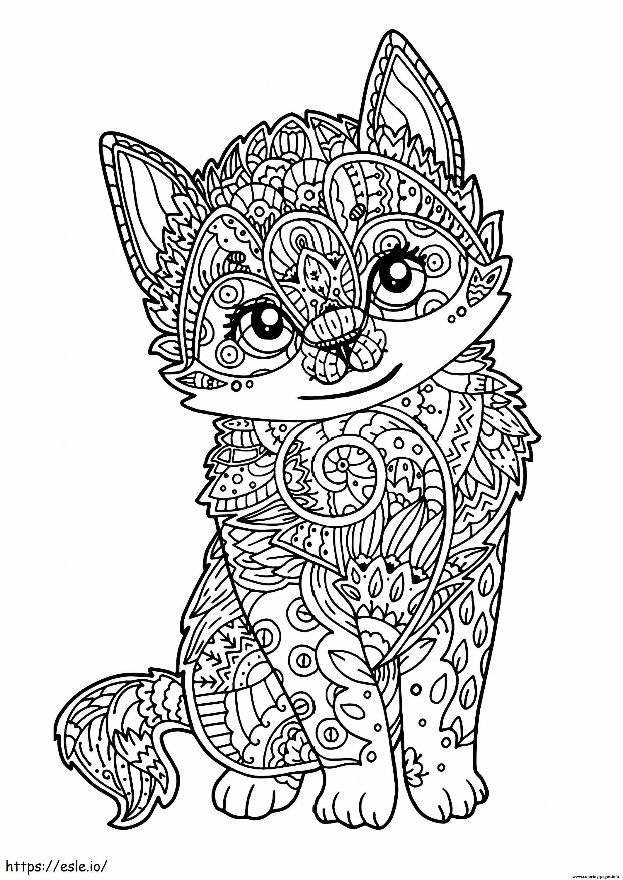 Zentangle Smiling Cat Scaled coloring page