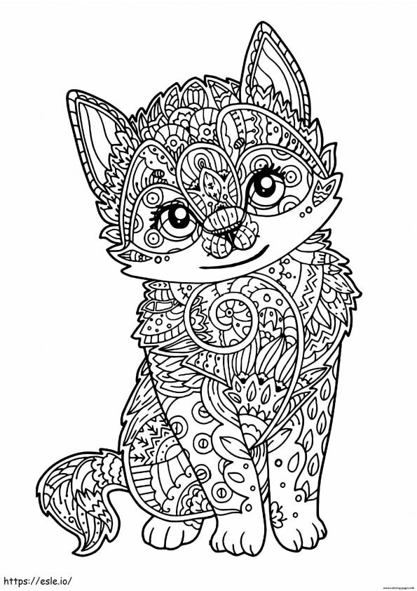 Coloriage Zentangle chat souriant à l'échelle à imprimer dessin