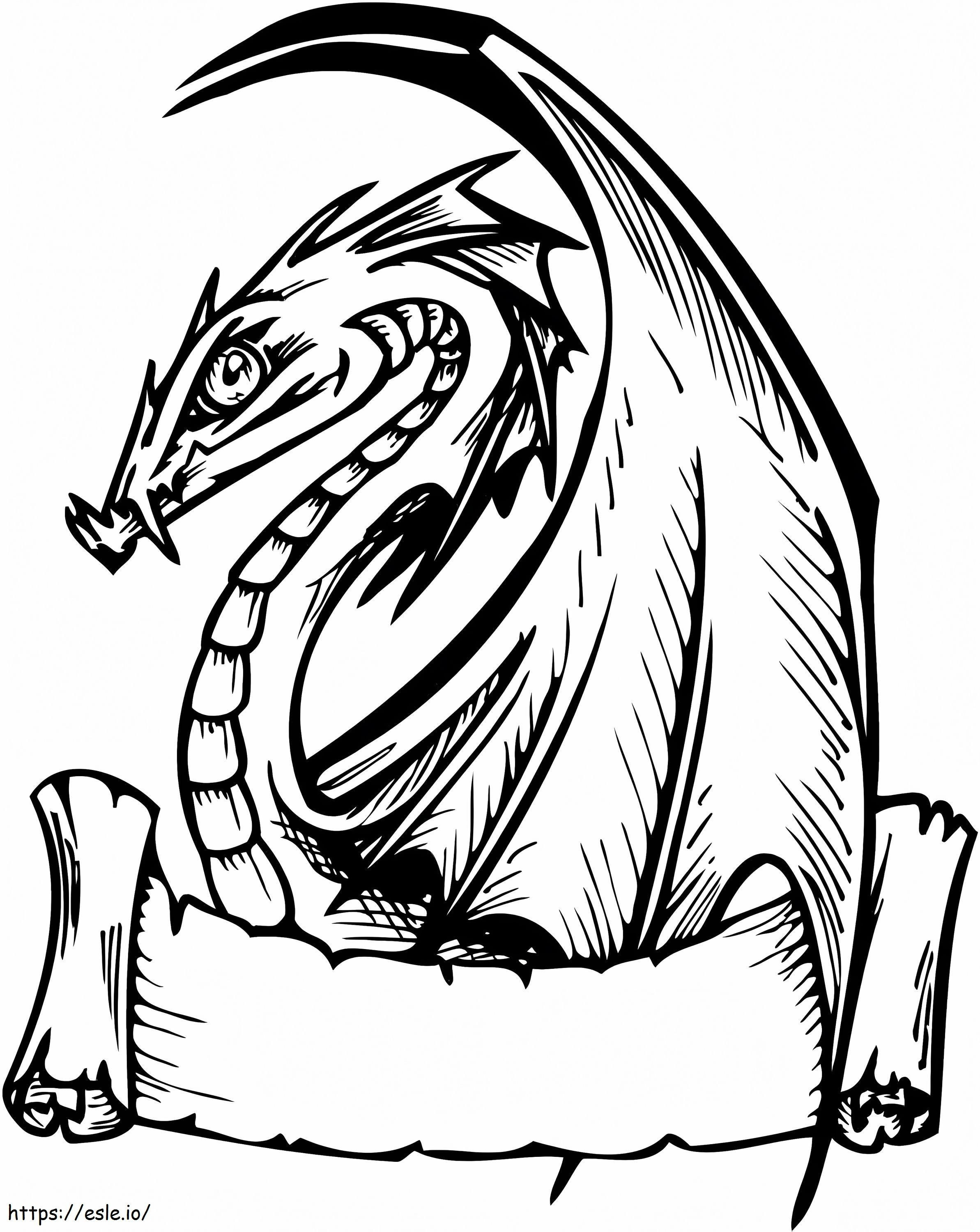 Coloriage Dragon avec bannière à imprimer dessin