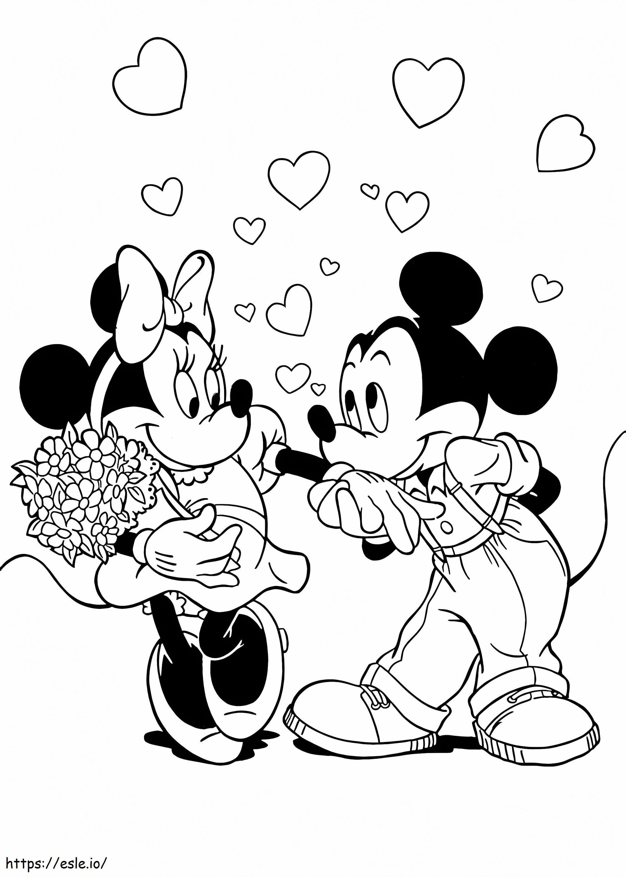Tulostettava Mickey ja Minnie Valentine värityskuva