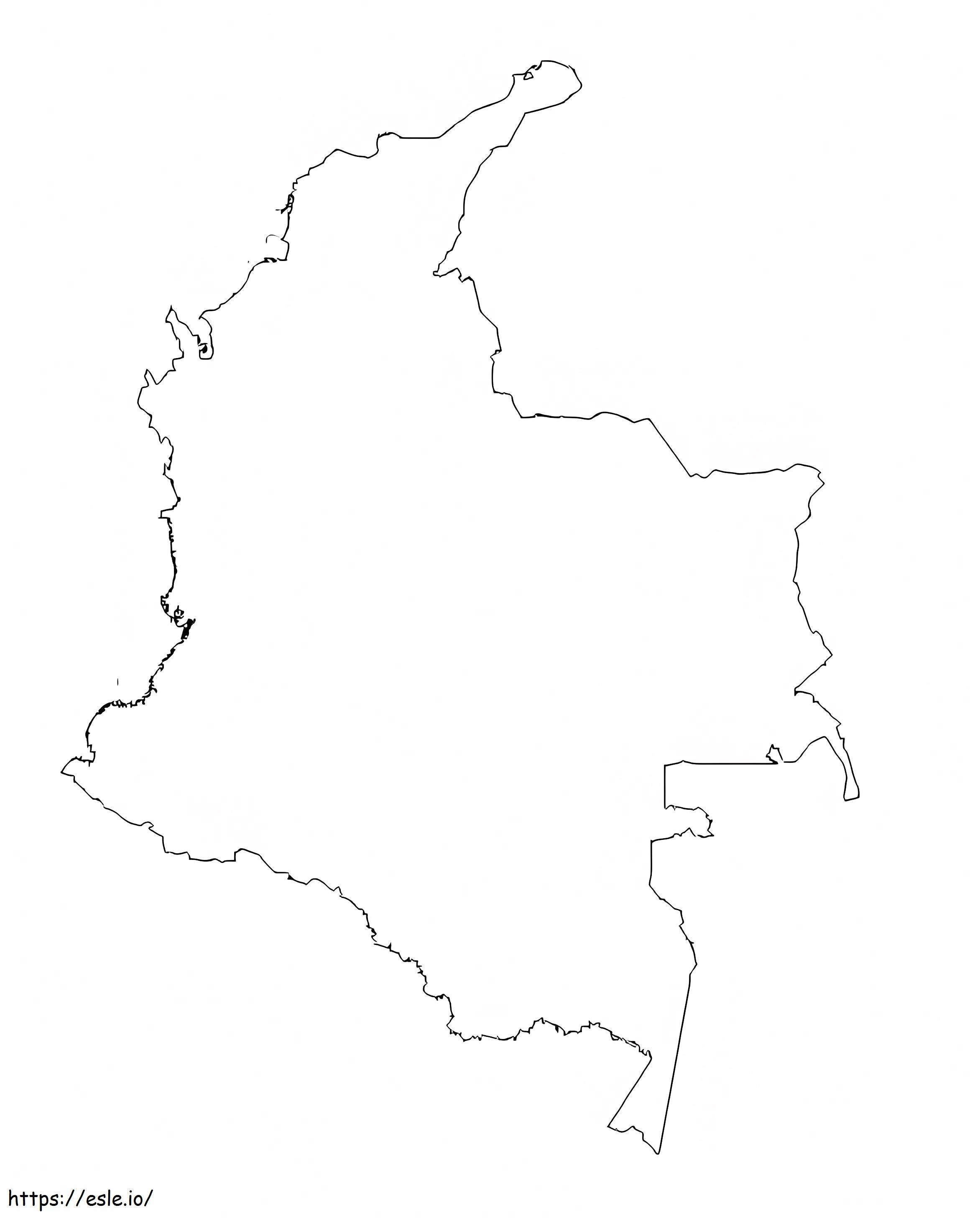 Mapa konturowa Kolumbii kolorowanka