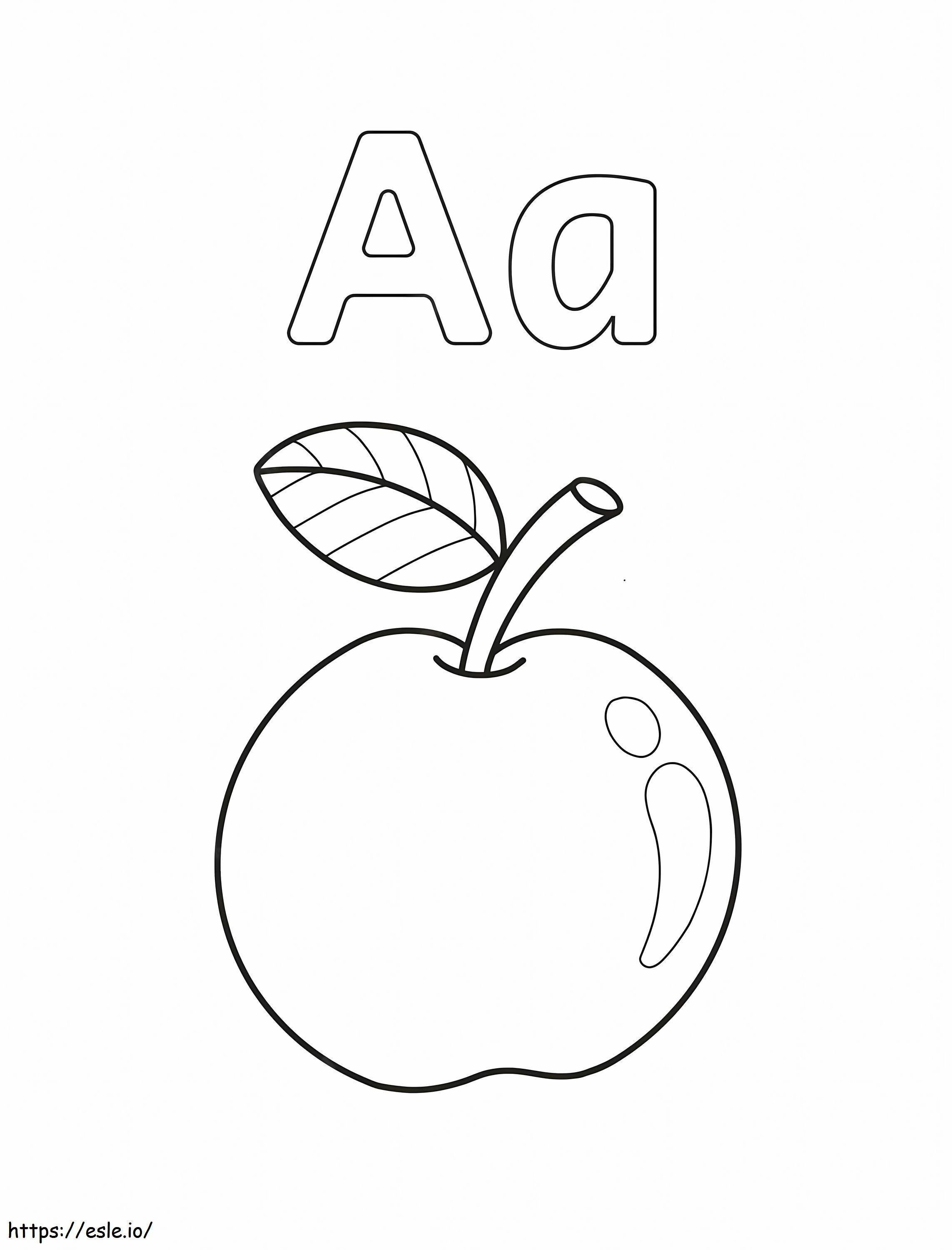 A-kirjain ja omena värityskuva