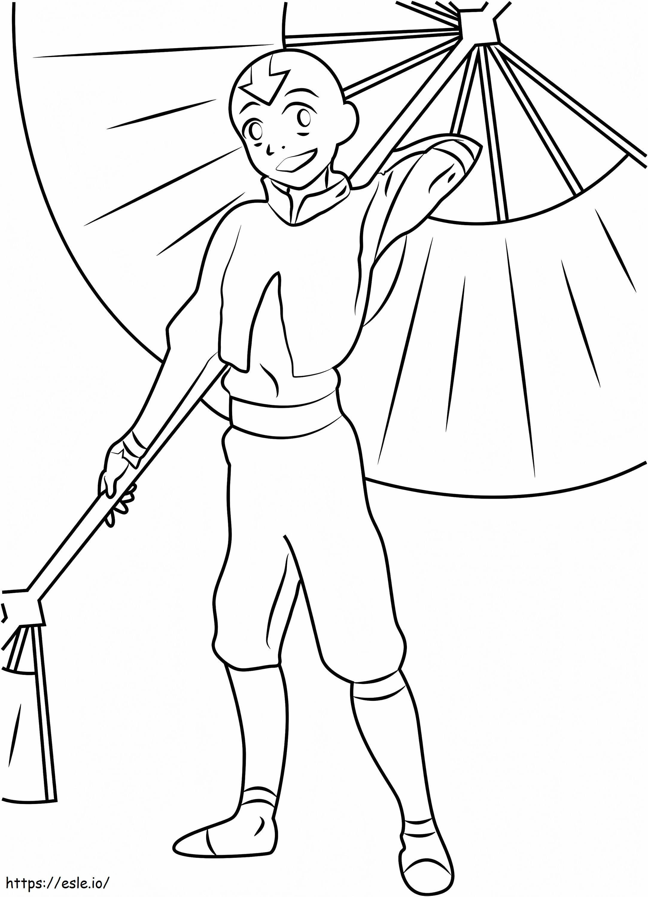 Coloriage 1532491257 Happy Aang avec parapluie A4 à imprimer dessin