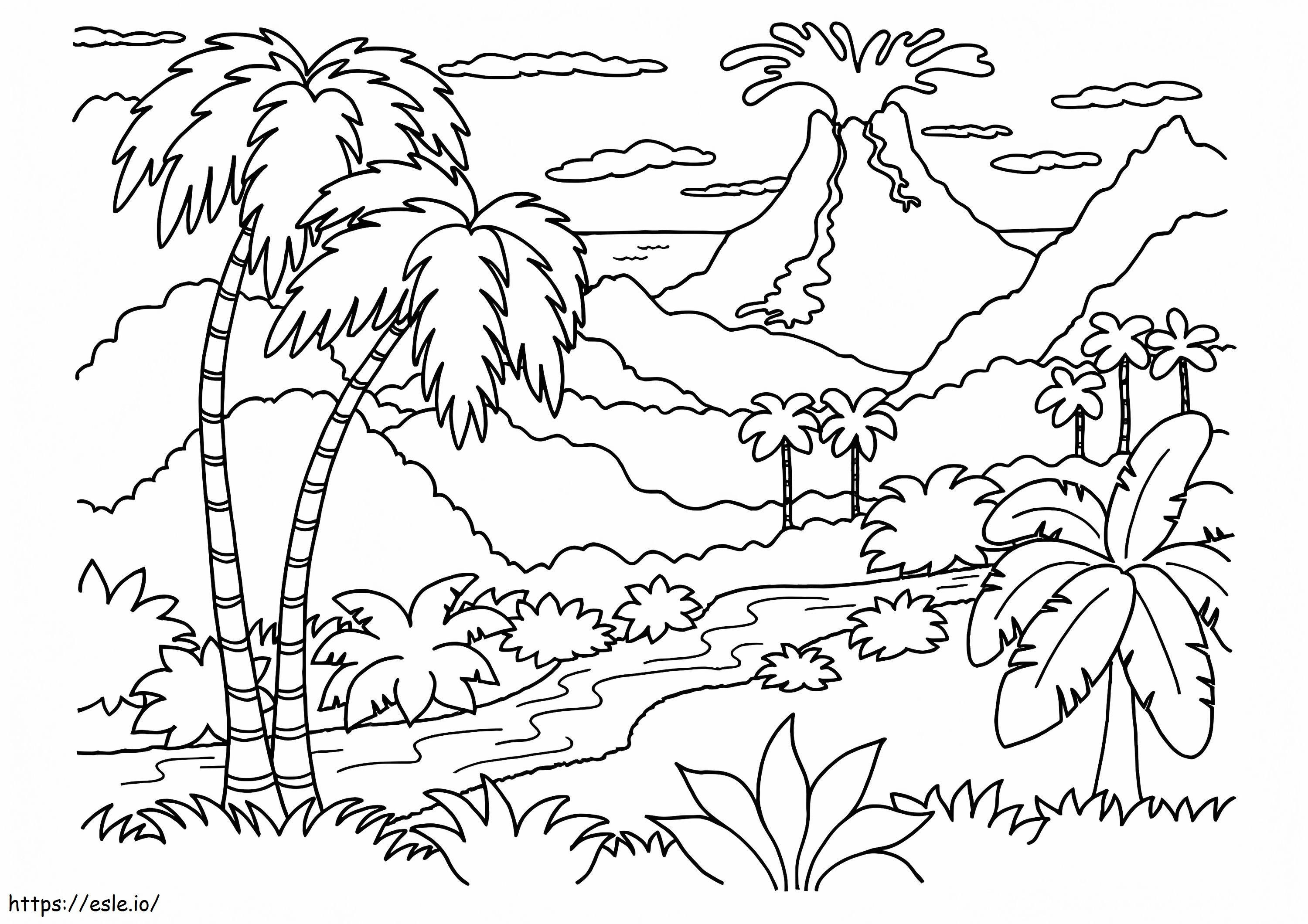 Coloriage Le volcan forestier à imprimer dessin