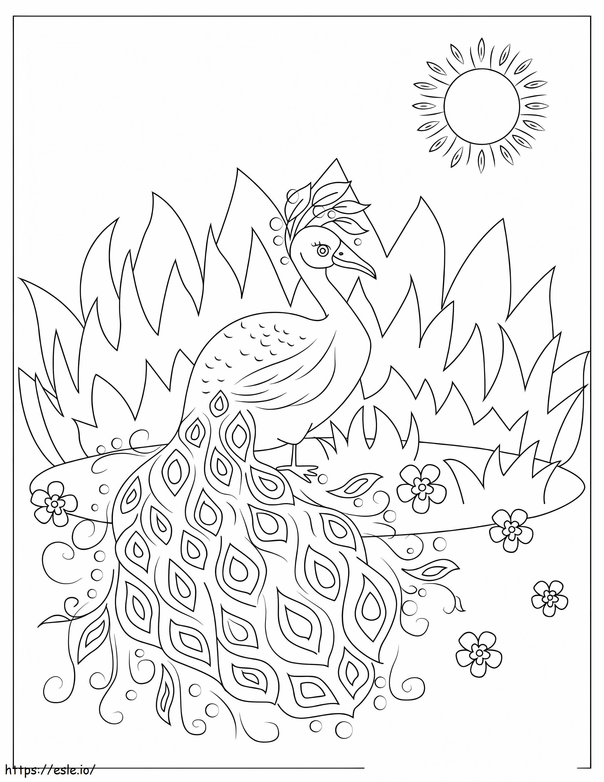 Peacock Standing Under The Sun coloring page