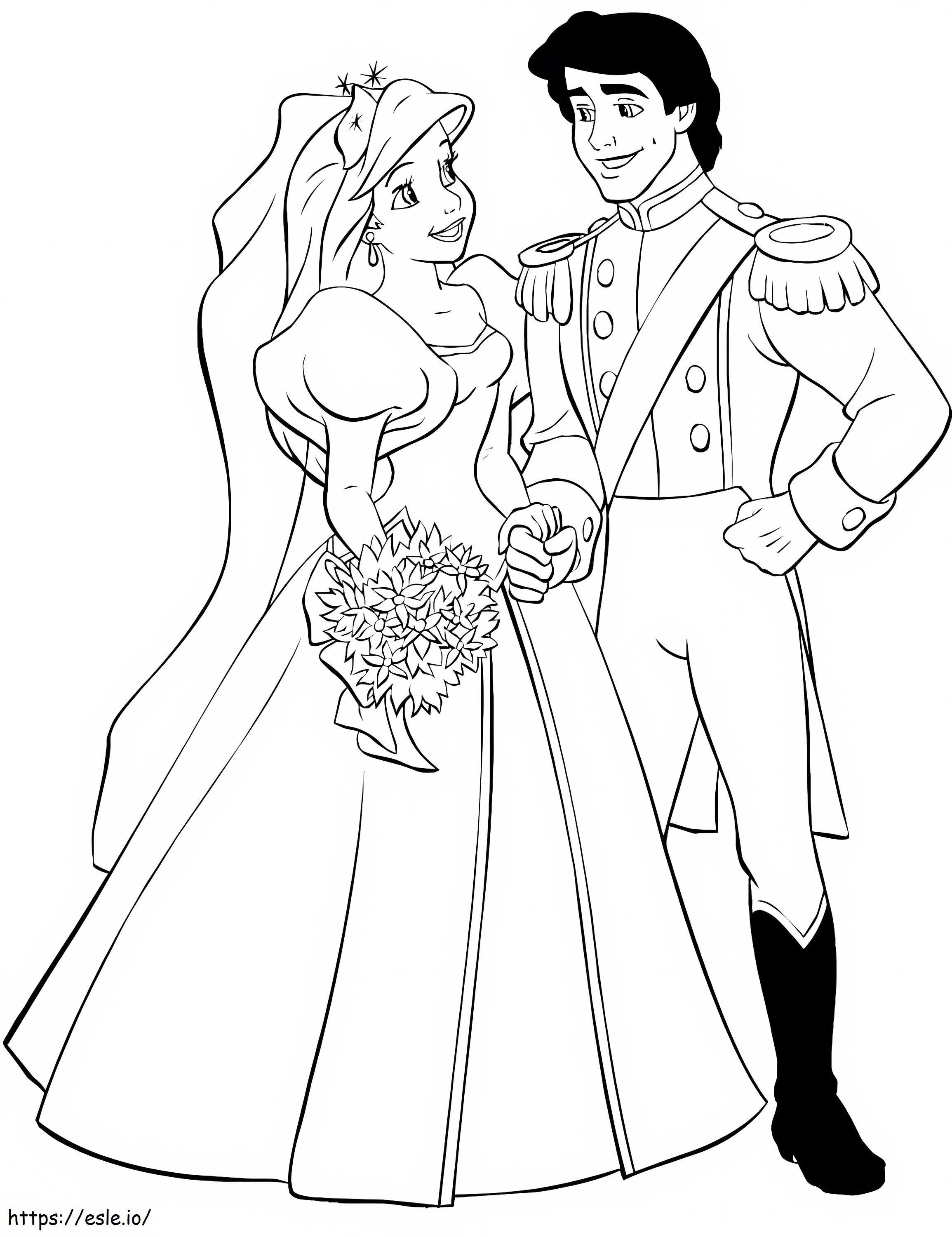 Parabéns pelo casamento de Ariel e Eric para colorir